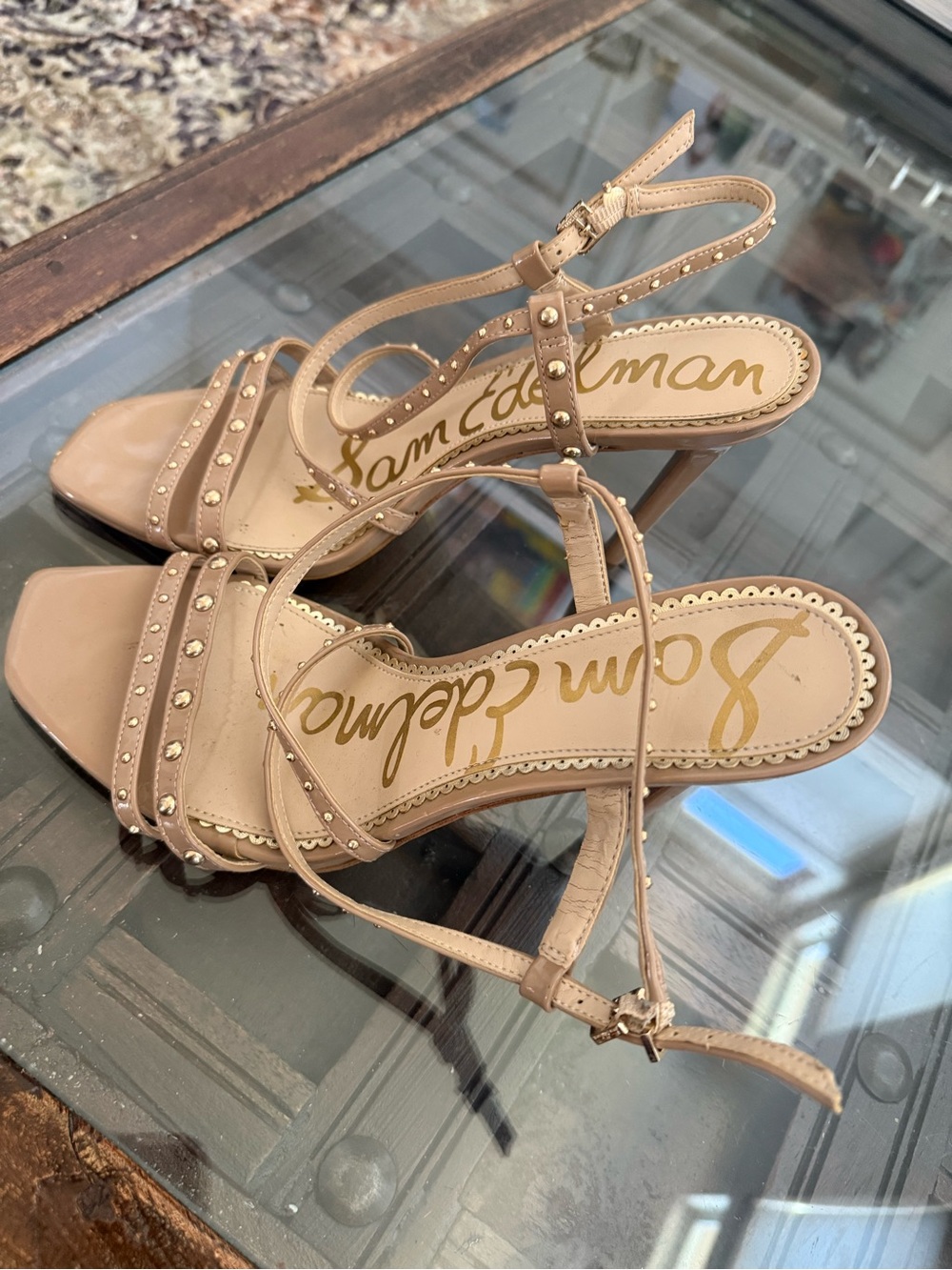 Sam Edelman Nude Studded Strappy Heels